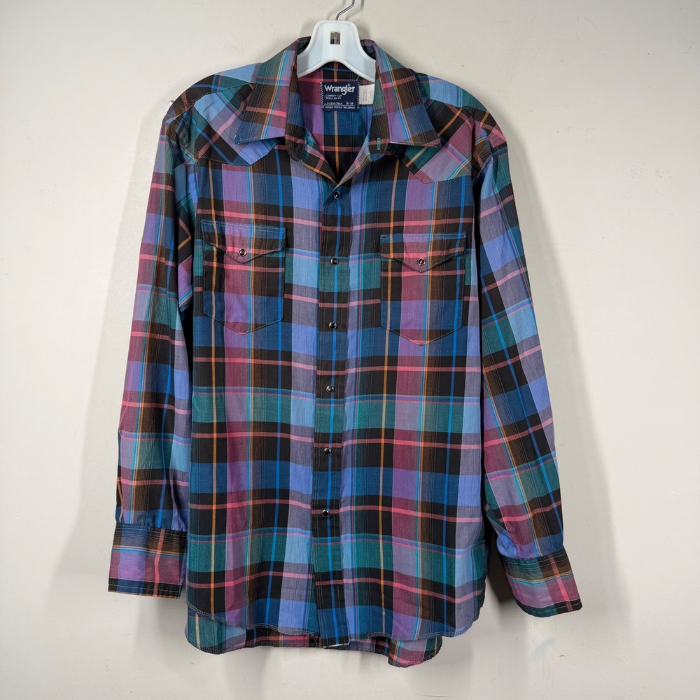 Wrangler Cowboy Cut Western Shirt Mens Sz 16-34 Plaid Pearl Snap X Long Tails